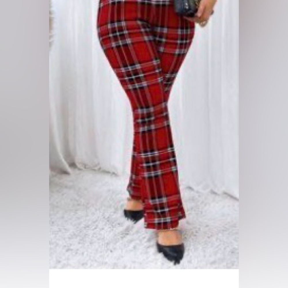 SHEIN Red Plaid Flare Pants